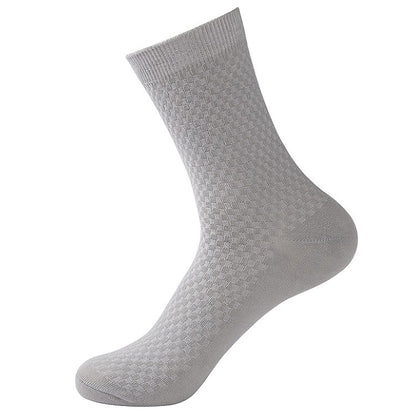 Bamboo fiber cotton socks mid tube men's socks double needle dark flower square grid socks