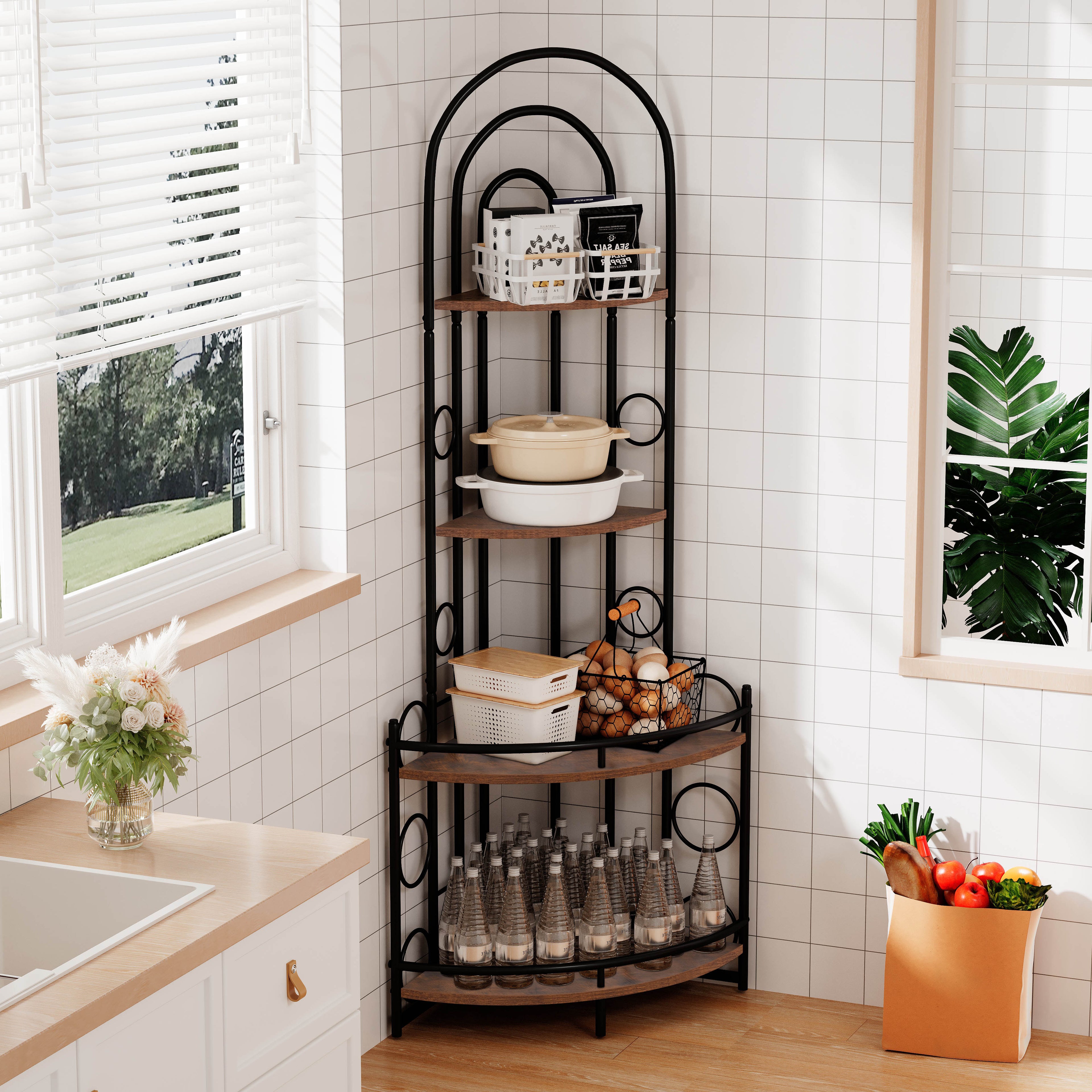 4-Tier Metal & Wood Corner Shelf — Modern Storage & Display Stand