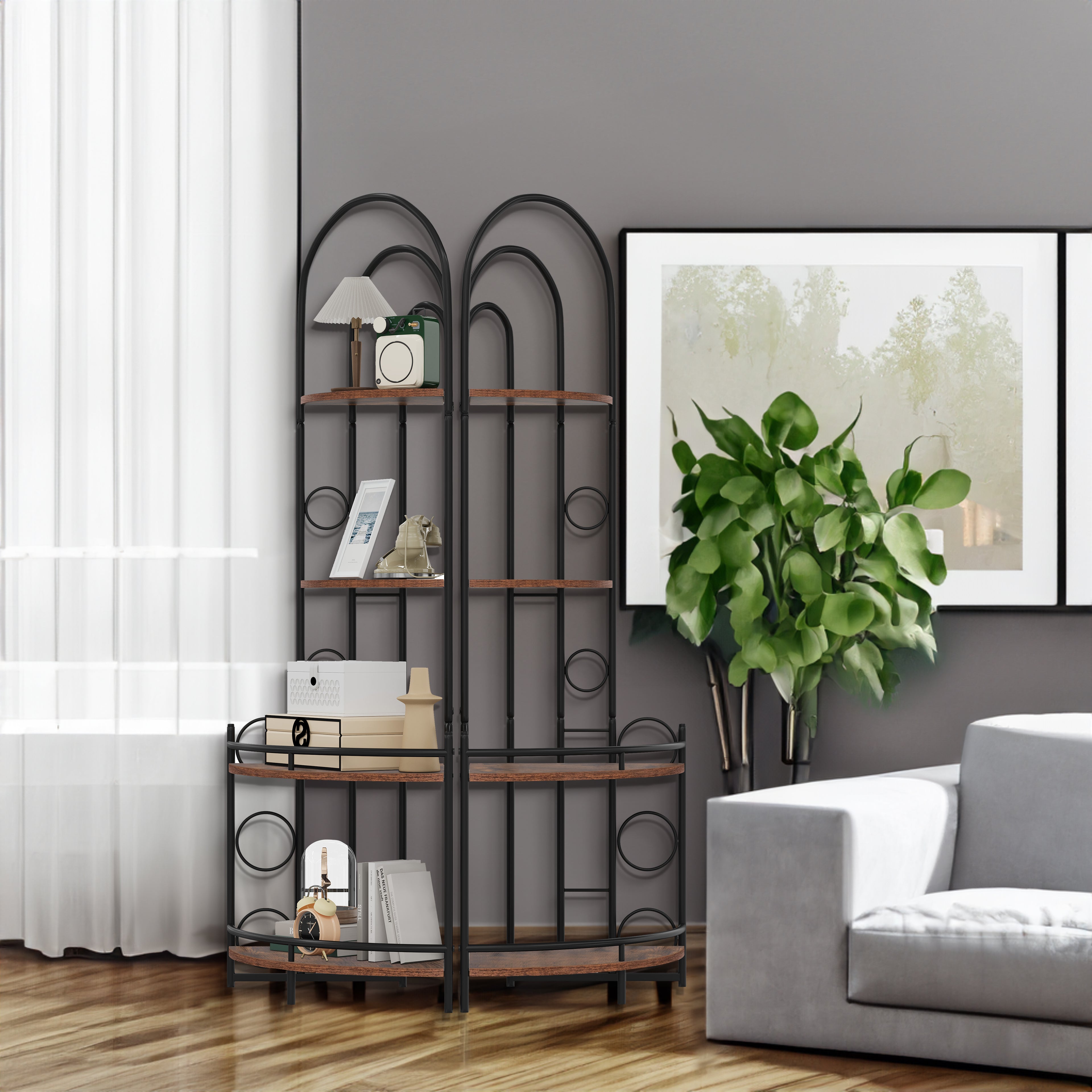 4-Tier Metal & Wood Corner Shelf — Modern Storage & Display Stand