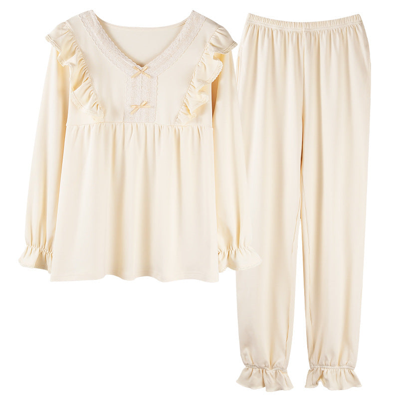 Lace Trim Long-Sleeve Loungewear Set