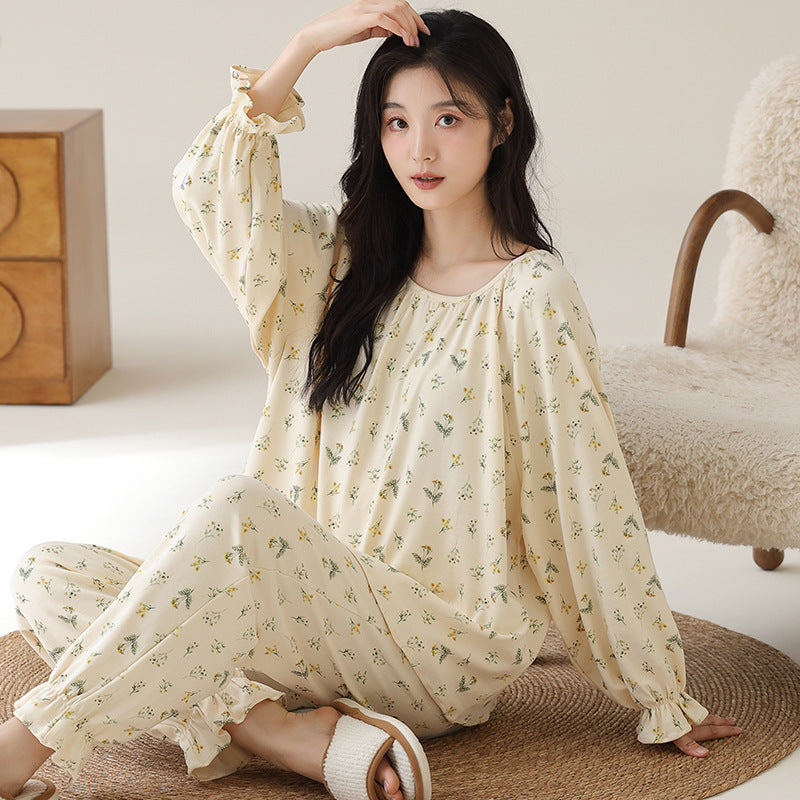 Lace Trim Long-Sleeve Loungewear Set