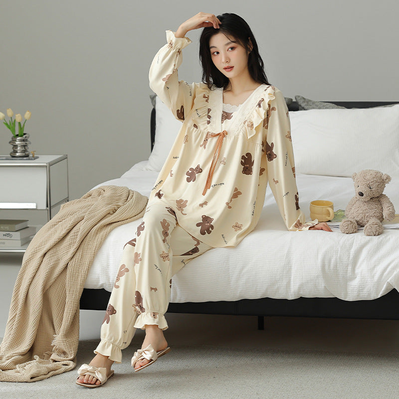 Lace Trim Long-Sleeve Loungewear Set